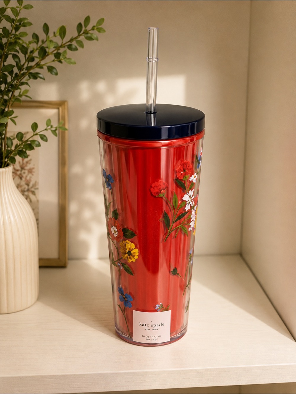 New Kate Spade Red Floral Tumbler
